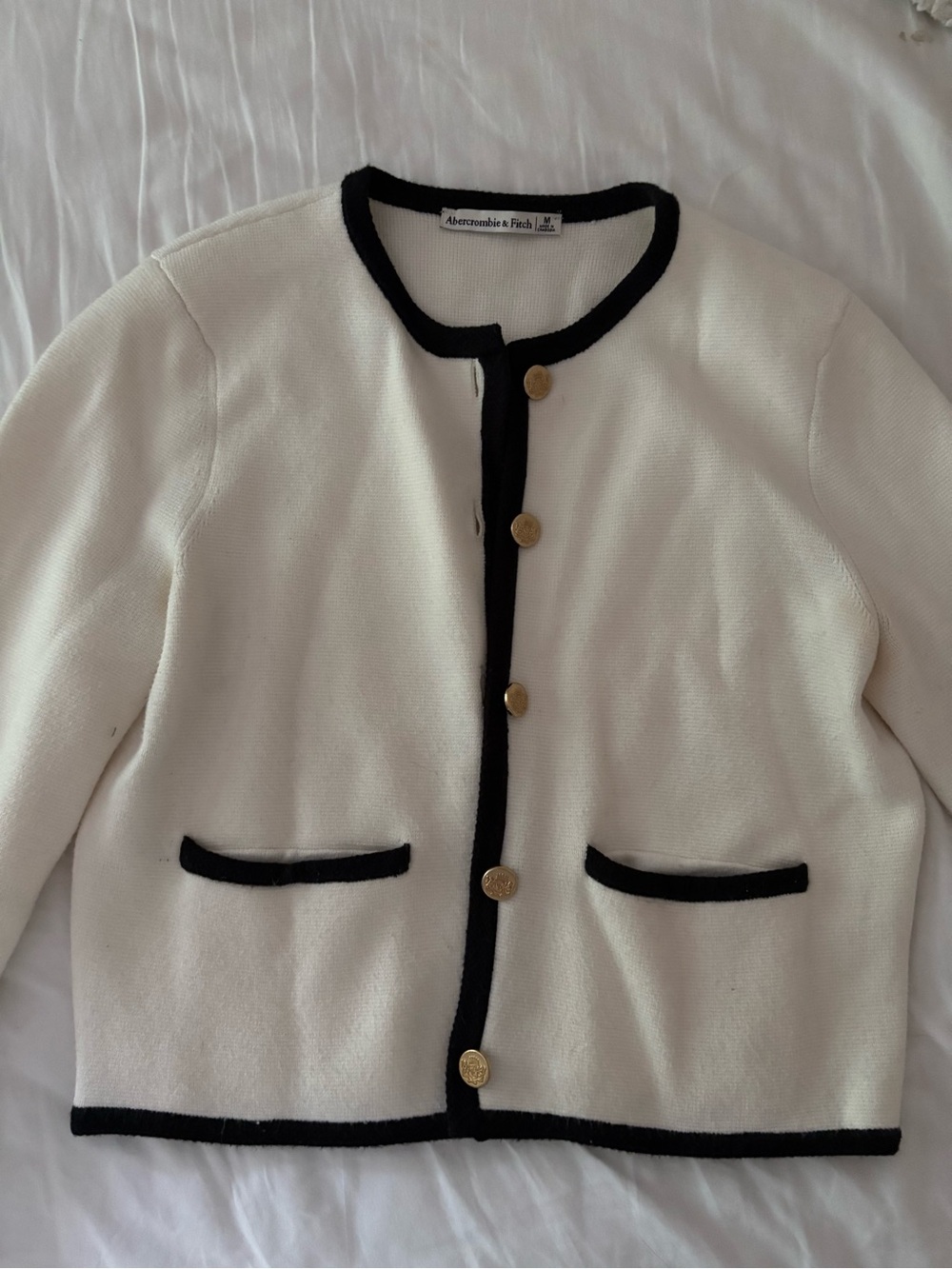 Abercrombie & Fitch Cream Knit Jacket with Black Trim